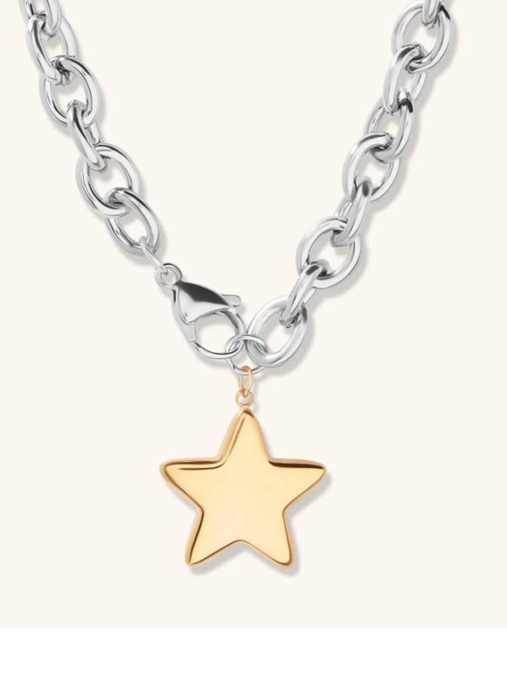 Star Necklace Waterproof Clasp In front Silver or Gold Chunky Chain Necklace - Picture 9 of 9
